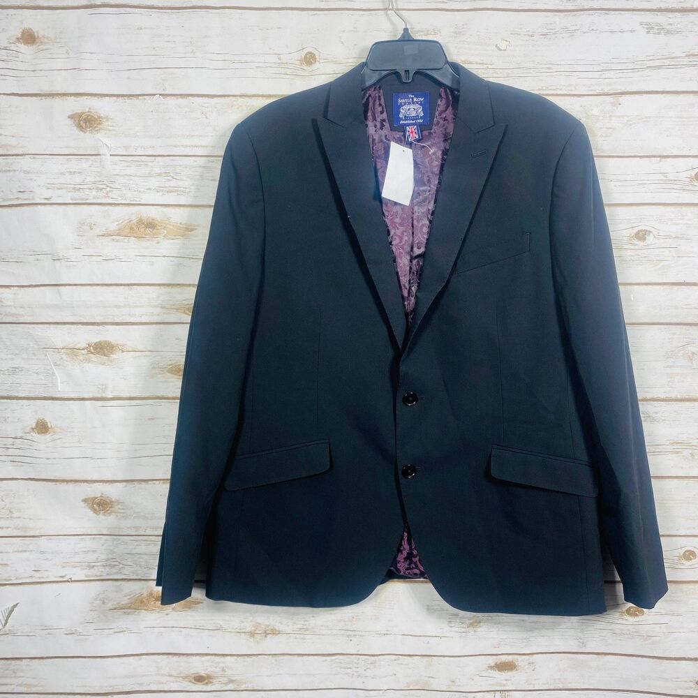 The Savile Row Company Men Brixton Blazer Suit Jacket Stretch Black‎ 44R